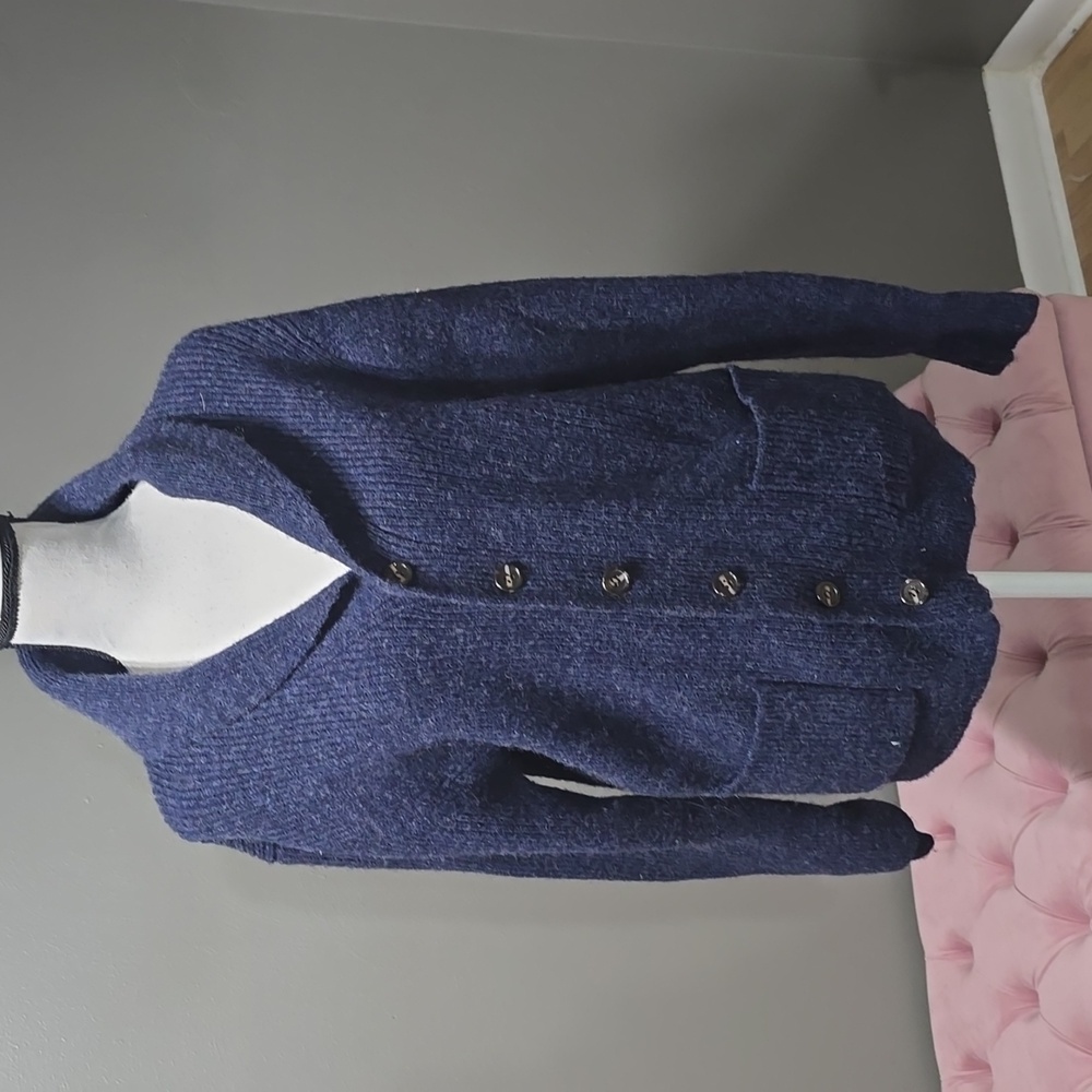Line of the trade navy marled Shetland wool sweater